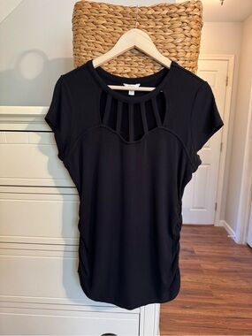 Candie’s Black Ribbed Cutout Top Size XL Short Sleeve Stretch Blouse